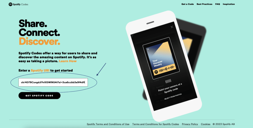 example of how to use spotify app and spotify codes website